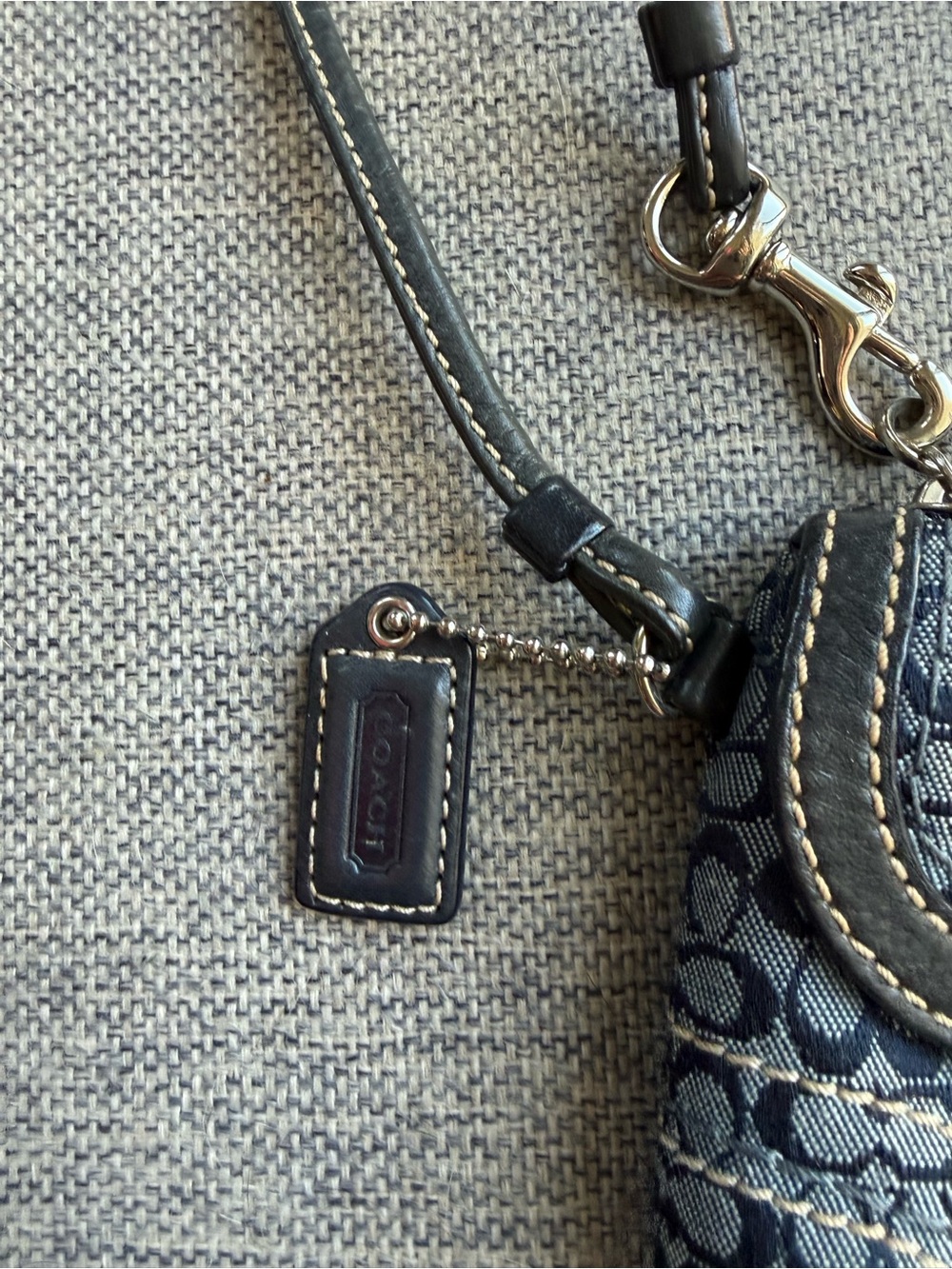 Coach Navy Signature Jacquard Canvas Wristlet with Leather Trim and Buckle - Picture 3 of 14